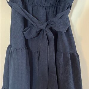 Navy Tiered Sleeveless Dress with tie belt L